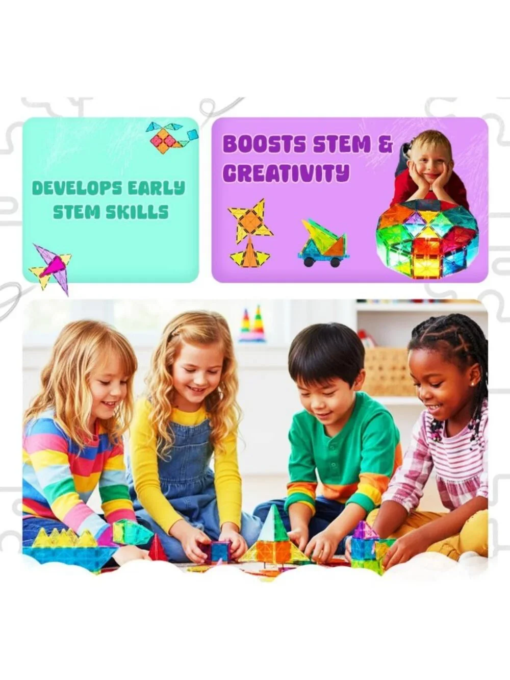 120 PCS Magnetic Building Tiles Set - STEM Educational Toy for Kids Ages 3-12